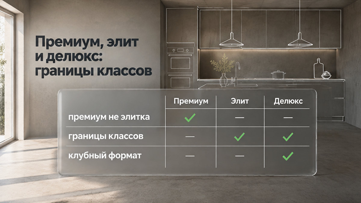 Таблица границ классов: премиум, элит и делюкс